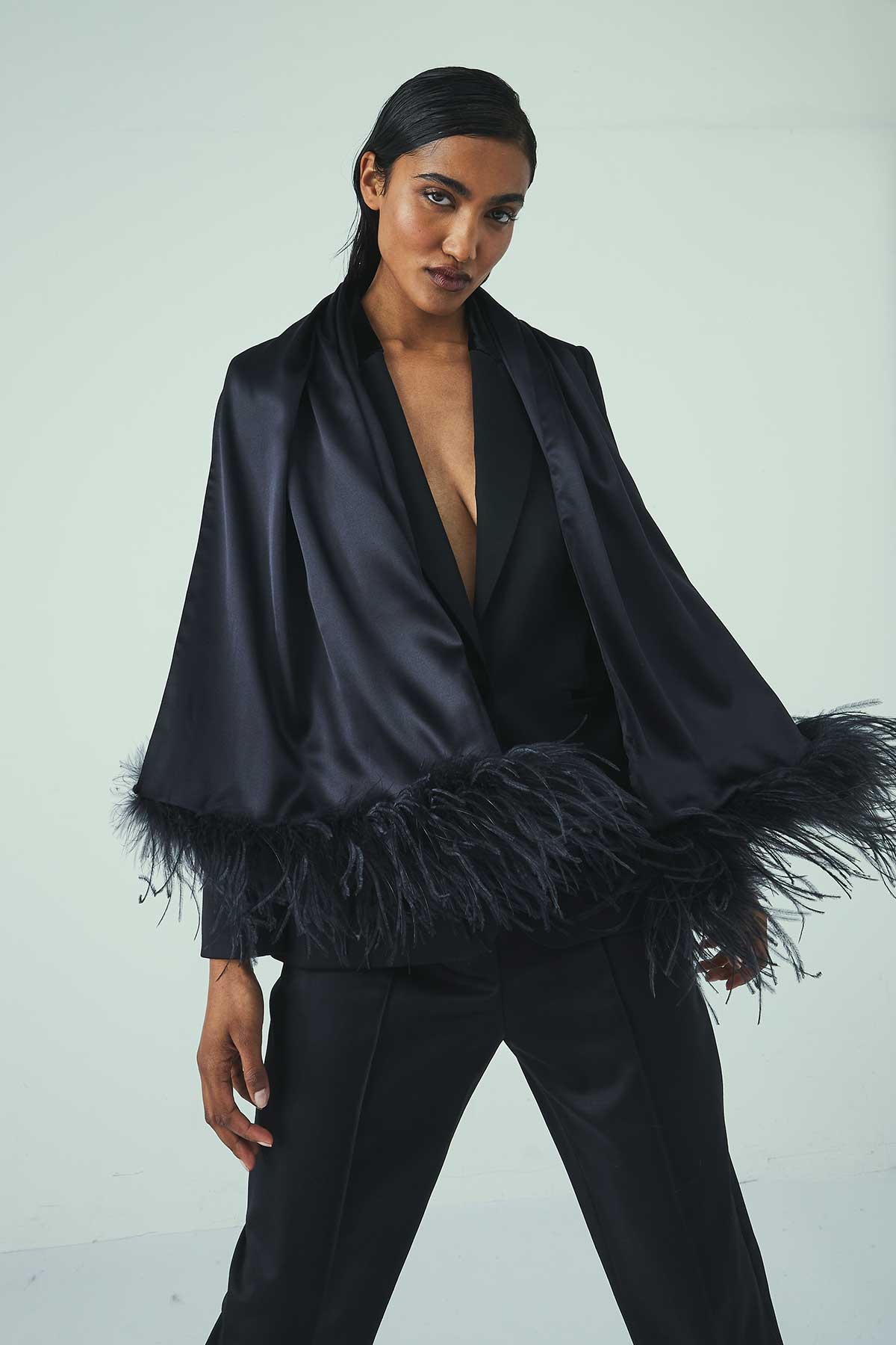 SILK SHAWL WITH OSTRICH FEATHERS