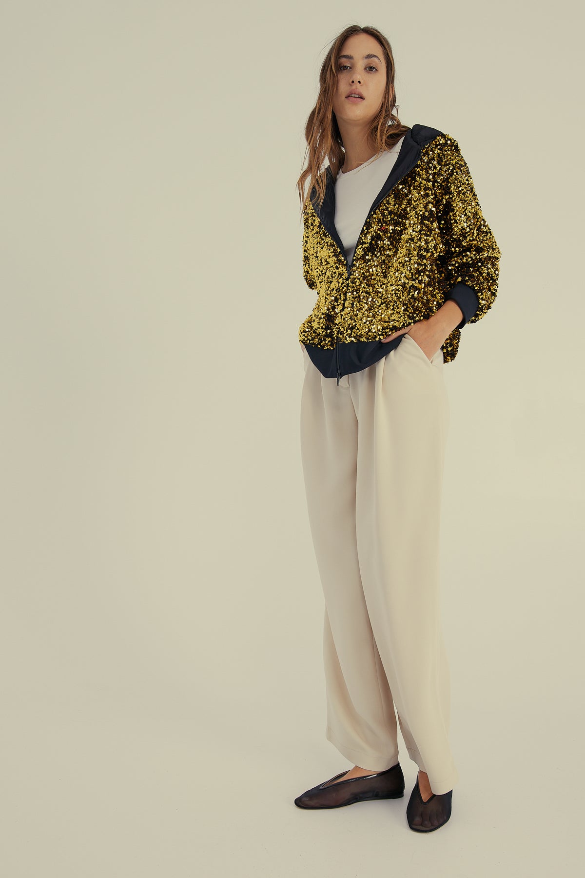SEQUIN-EMBELLISHED ZIP HOODIE